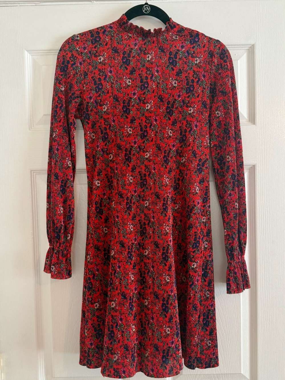 ASOS Red Floral Long Sleeve Ribbed Mini Dress